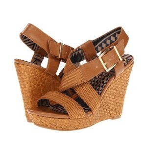 Jessica Simpson Catskill Basketweave Cork Wedge Heel Platform Sandals Sz 10 EUC